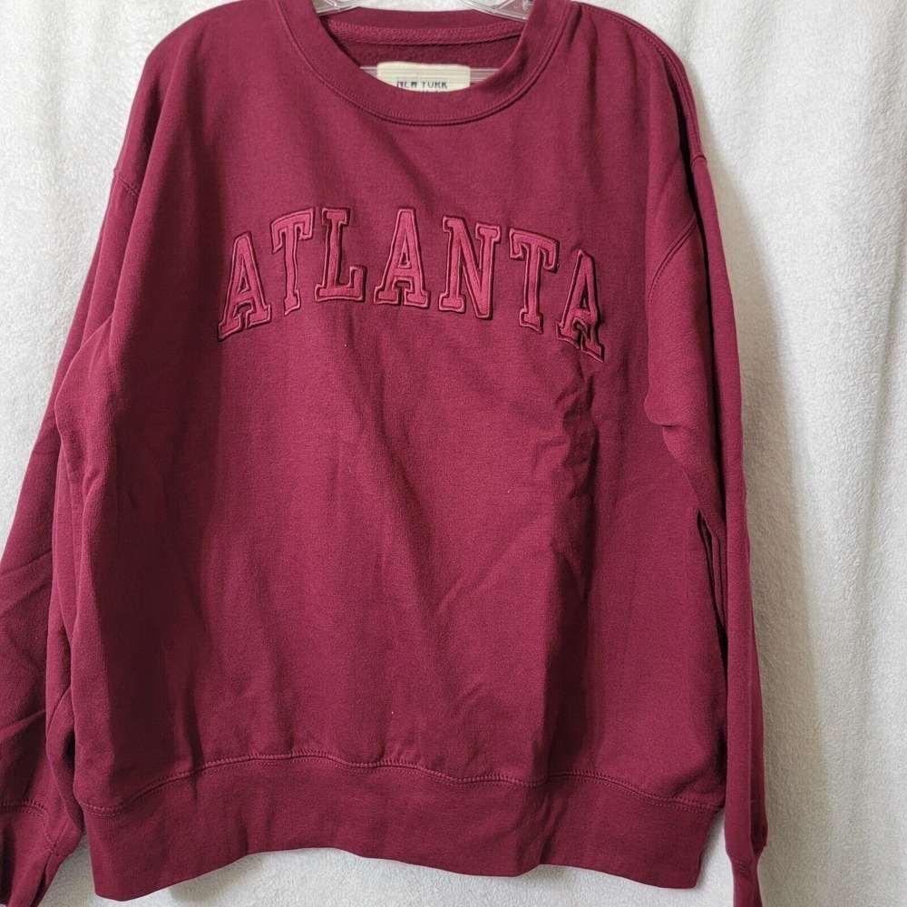 New‎ York Popular Sweatshirt ATLANTA Embroided Maroon Long Sleeve XLG Pullover